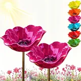 Blumen Gartenstecker VogelträNke, Bienentränke für Den Garten, Gartenstecker Metall, Erwecken Sie Ihren Garten Zum Leben, Ldeal für Beete & Wege (2pcs*Rosa,Metallic)