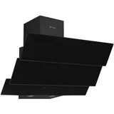 Wiggo Dunstabzugshaube 60cm kopffrei I Abluft Umluft Dunstabzug 300m3/h - LED Touch-Display 3 Stufen I Schräghaube inkl. Fettfilter & 2x Kohlefilter I Abzugshaube mit 3 teiliger Glasfront schwarz