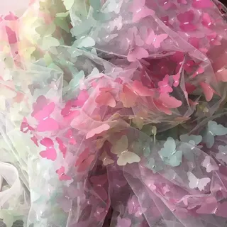 Blausky 130cm x3 Yards 3D-Schmetterling Bestickter Tüll,Softtüll Stoff Kostümstoff universal Dekostoff Nähstoffe Tüllstoff zum Nähen Modestoff für Kleid Tutu Tüllrock Schleier Bogen,Regenbogen