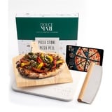 DOLCE MARE Pizzastein im Set inkl. Holz-Pizzaschieber & Pizzaschneider - Backstein aus hochwertigem Cordierit für Backofen & Grill - Backstein für knusprige Pizza wie beim Italiener