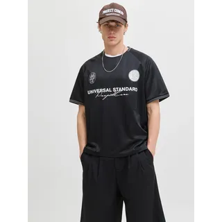 JACK & JONES Herren, Rundhals, T-Shirt JCOCOVER RETRO FOOTBALL relaxed fit, 12283345 schwarz, XL