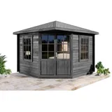 Alpholz 5-Eck Gartenhaus Monica 300 x 300 cm aus Holz mit 40 mm Wandstärke in Grau