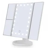 Kosmetikspiegel, Dreiteiliger Vergrößerungsspiegel Mit 22 Leds, 10-fach/3-fach/2-facher Vergrößerung, Beleuchtetem Touchscreen, Dualer Stromversorgung Und 180°-drehung
