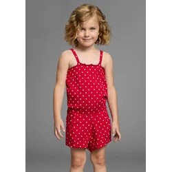Kurzoverall KIDSWORLD "für kleine Mädchen", Mädchen, Gr. 98, N-Gr, rot (rot, weiß), Jersey, Obermaterial: 100% Baumwolle, gepunktet, bedruckt, modisch, kurz, Overalls, niedlich gepunktet