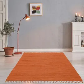 TEPGO HAPPY COTTON TERRA Handwebteppich 70 x 140 cm Orange/Rot