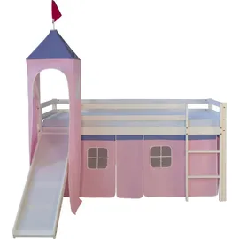 Homestyle4u Hochbett 90 x 200 cm Kiefer massiv weiß rosa