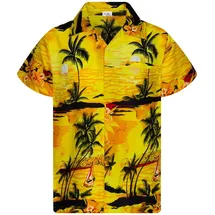 King Kameha Funky Hawaiihemd Kids Kinder Jungs, Kurzarm, Print Surf, Gelb, 6 - 6 Jahre