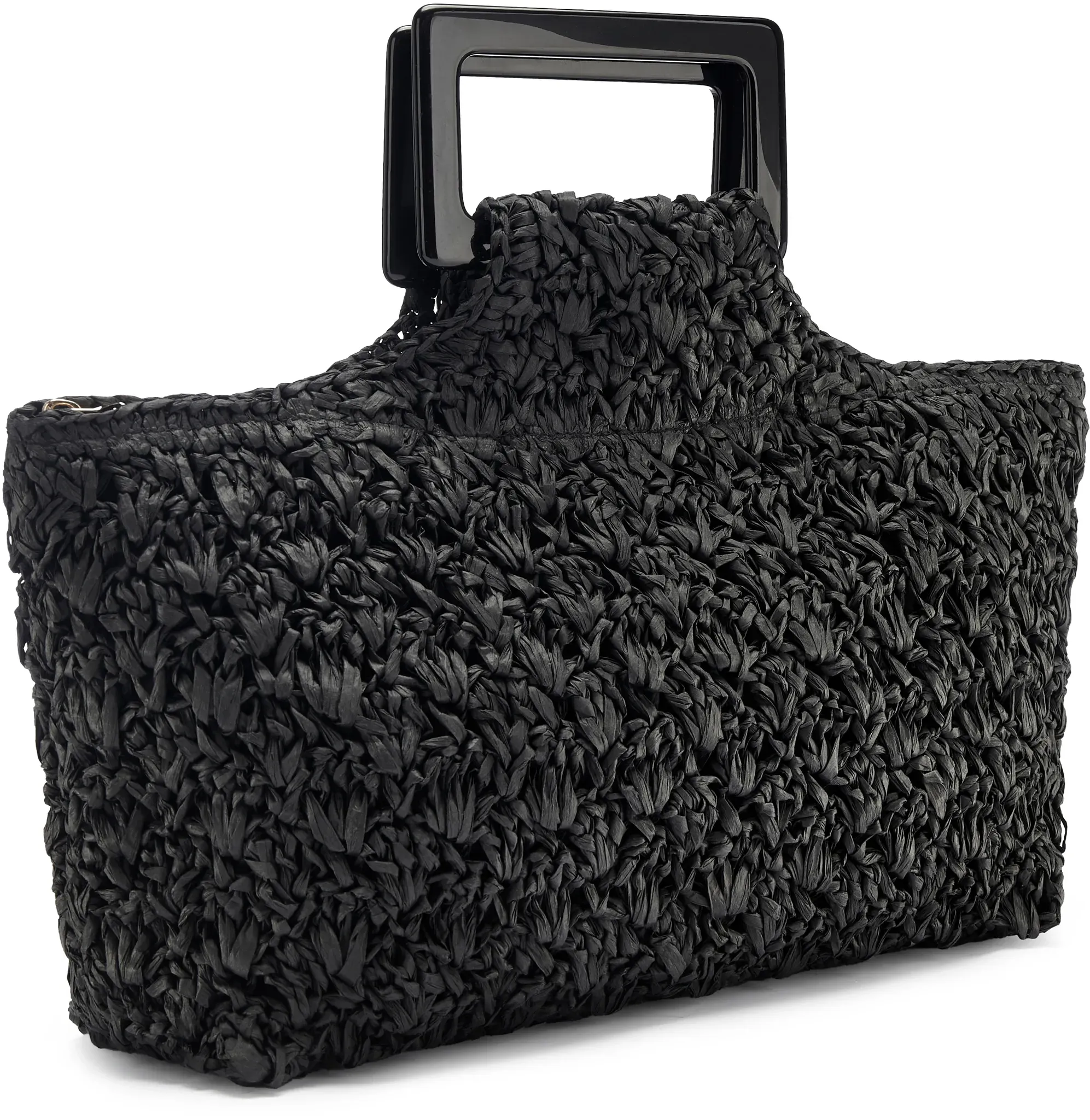 Handtasche LSCN BY LASCANA, Damen, Gr. B/H/T: 42cm x 20cm, schwarz, Papierstroh, Taschen Handtasche, Clutch, Tragetasche, Sommertasche, Strandtasche