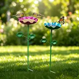 Vogeltränke Metall Futterstation Vögel Gartenstecker,Vogeltränke Winterfest Für Den Garten,Bienentränke Blume Insektentränke Flower Garden Stake Bird Bath, Gartens Für Bienens Schmetterlingstränke (B)
