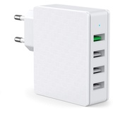 SCHITEC USB Ladegerät Mehrfach, 4 Ports 33W Quick Charge 3.0 USB Ladeadapter/Netzteil mit Intelligent Laden Schnellladegerät für iPhone 11 Samsung Galaxy S10/S9+/S8 HTC Huawei (Weiß-QC 3.0)