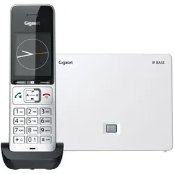 GIGASET Schnurloses DECT-Telefon "COMFORT 500A mit IP BASE", schwarz-weiß (silber, schwarz, weiß), Stationärtelefone