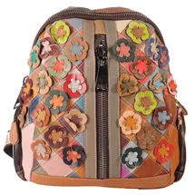 KMISSO City Backpack Patchwork Rucksack Blumen Rot