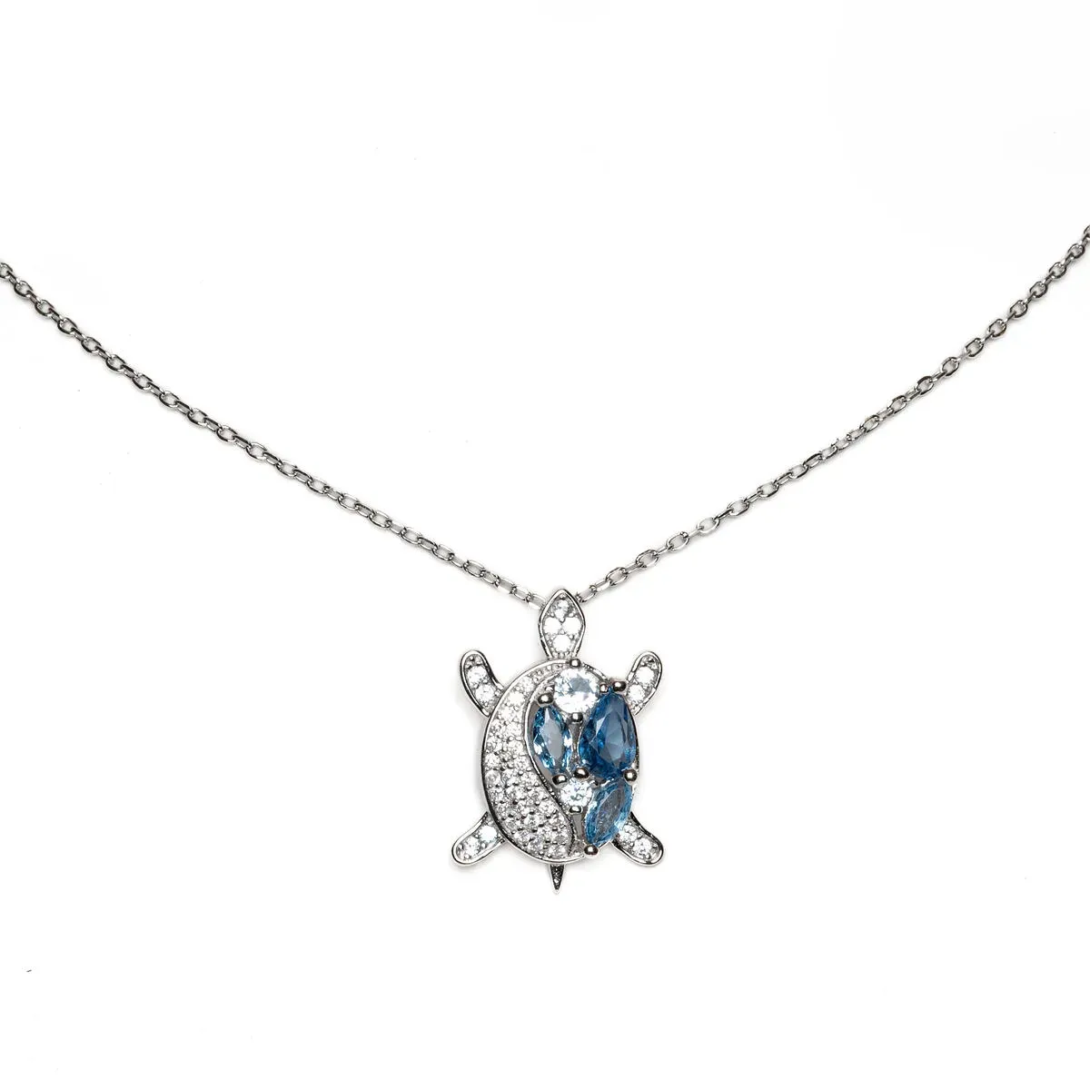 Silber-Kette Turtle - Eleganz mit blauen Zirkonia-Steinen