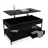 Relaxdays Couchtisch, aufklappbar, 2 Schubladen, 4 Fächer, HBT: 48–63 x 100 x 50 cm, Industrial Sofatisch, schwarz