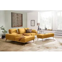 W.SCHILLIG Ecksofa run, Designsofa mit tollem Sitzkomfort, L-Form, mit Holzsockel, Füße in Bronze pulverbeschichtet, Breite 299 cm gelb