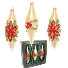 Krebs Glas Lauscha Weihnachtsstern und Beeren 3-tlg. 15cm