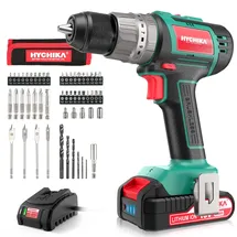 HYCHIKA Akkuschrauber 60 Nm Max inkl. 2 x 2,0 Ah + 53-teiliges Zubehörset
