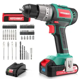 HYCHIKA Akkuschrauber 60 Nm Max inkl. 2 x 2,0 Ah + 53-teiliges Zubehörset