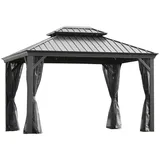 Leco Alumninium Hardtop-Pavillon "Helena" inkl. Mückennetzen,anthrazit,3,0 x 3,65 m