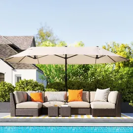Outsunny Marktschirm mit Handkurbel 460 x 270 cm beige
