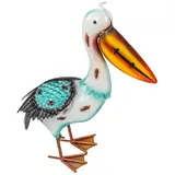 kamelshopping Gartenfiguren aus Metall für den Garten, Moderne Deko-Figuren, handbemalt mit Rostschutz-Lackierung, für außen, witterungsbeständig (Pelikan – ca. 40 cm hoch)
