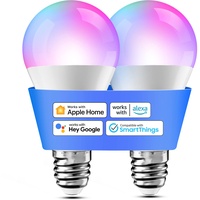 meross Smart Glühbirne Set 2 LED-Glühbirnen kompatibel mit HomeKit, Siri, Alexa, Google Home und SmartThings, E27 RGBWW Wi-Fi-Glühbirne, dimmbar, mehrfarbig, mit Sprachsteuerung Fernbedienung
