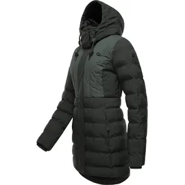 Ragwear Damen Wintermantel Warmer wasserdichter Steppmantel lang mit Kapuze Ashanta Block Dark Green23 Gr. XXL - XXL