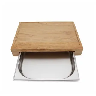 PROREGAL® Schneidebrett Schneidebrett Eiche mit Edelstahl-Auffangschale, Eiche, Mit Saftrillen
