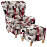 Supellex Ohrensessel »Sofia«, Design Patchwork, kariert, bunt gedeckt (Design-Nr.: 5107), wahlweise mit Hocker