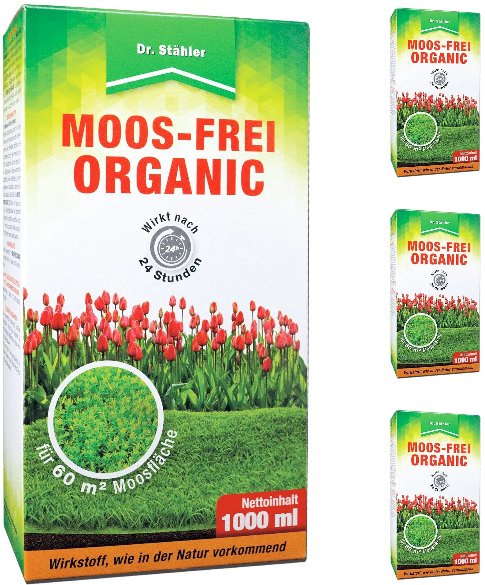 Silberkraft Moos-Frei Organic: Hochwirksamer Moosentferner für einen grünen, perfekten Rasen 4x1000 ml