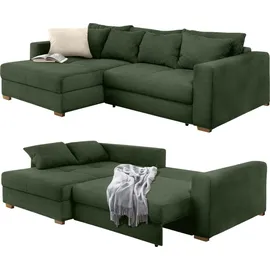 luma-home schönes für dein zuhause Ecksofa-Dauerschläfer Federkern Schlafcouch seitenverkehrt Bettkasten Cord Grün / 15156 - Grün
