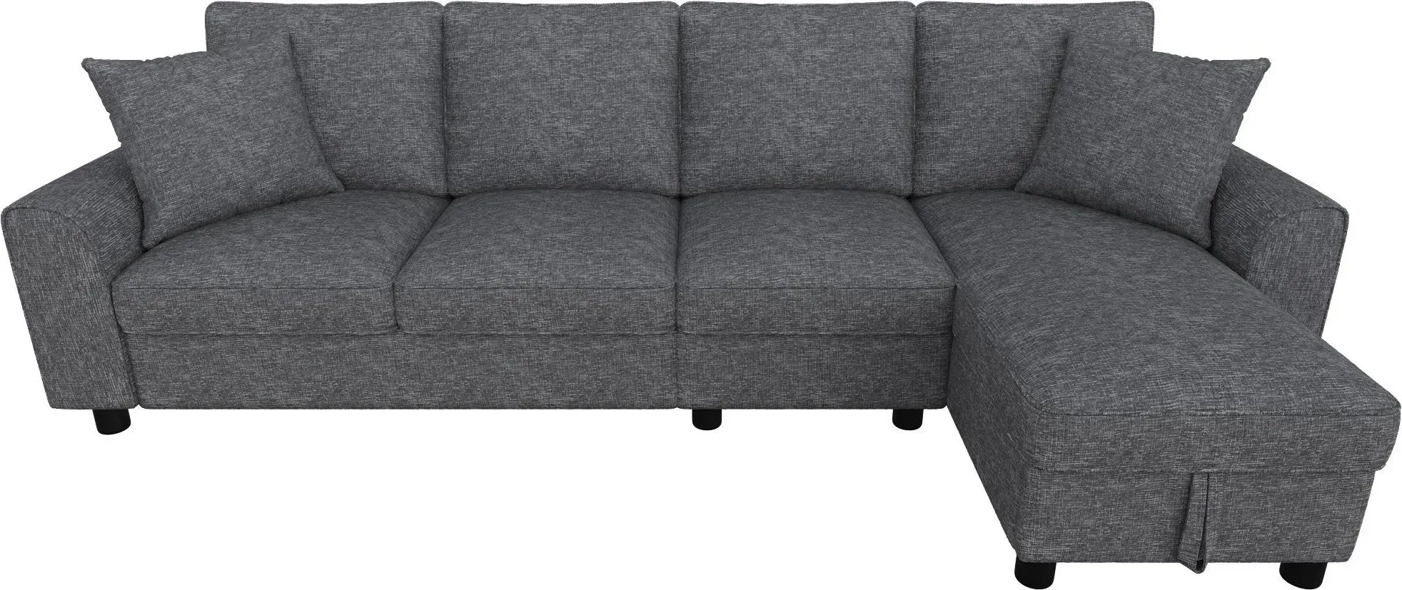 Modernes Chenille L-Form Ecksofa, klappbare Rückenlehne mit Getränkehaltern, abnehmbaren Sitzkissen, 280x136x82 cm, Grau