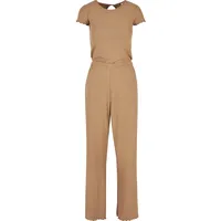 URBAN CLASSICS Ladies Rib Wid Leg Jumpsuit - Braun