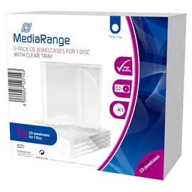 MediaRange CD Jewelcase for 1 disc, 10.4mm, transparent tray, Pack 5