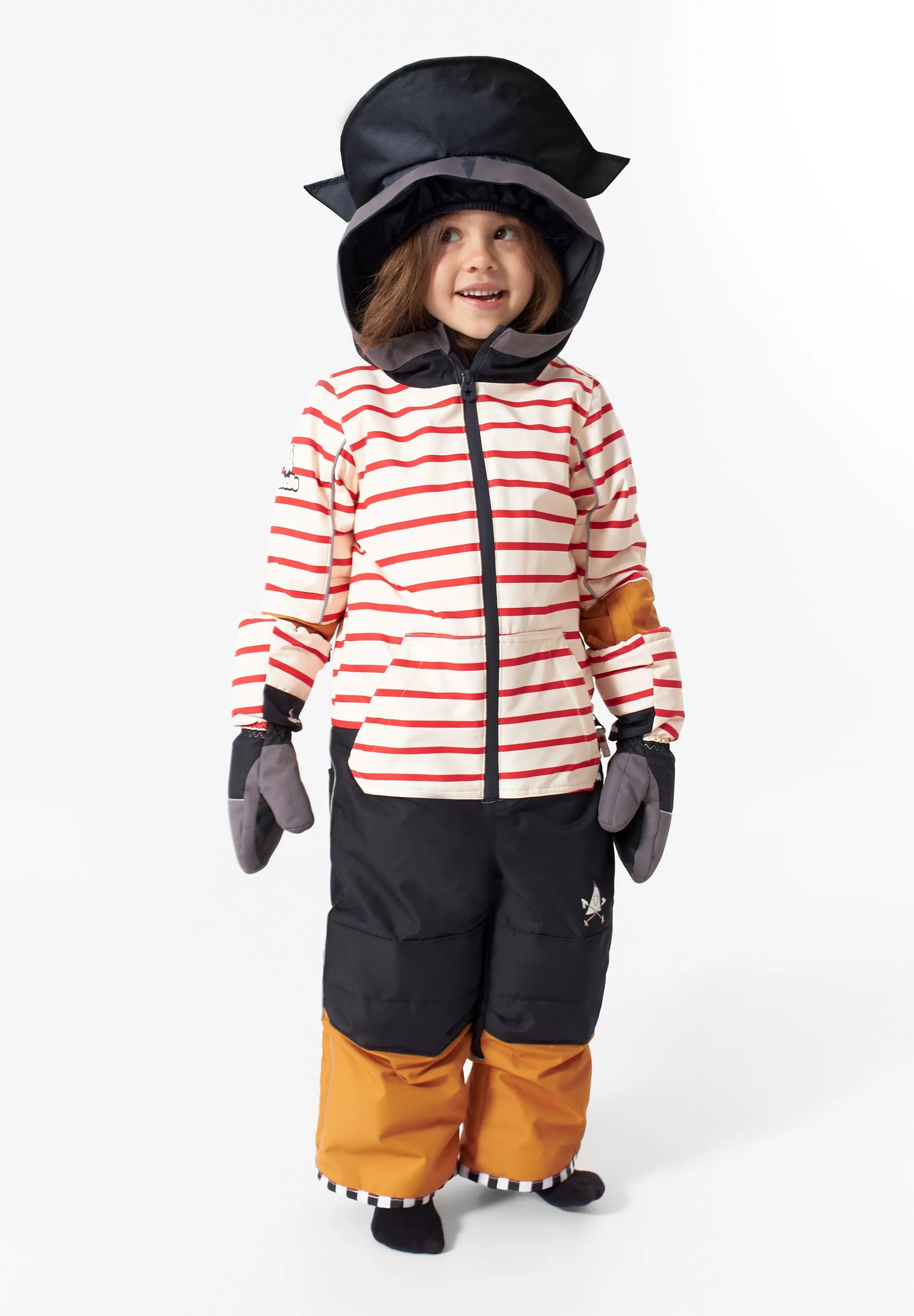 Schneeoverall WEEDO "HOOKDO Pirat" Gr. L, Normalgrößen, schwarz (schwarz rot) Jungen Overalls Verstärkte und gepolsterte Knie, Ellbogen, Handflächen Gesäß