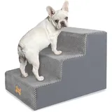 Nepfaivy Hundetreppe für Kleine Hunde 3-Stufig, Hundetreppe Hunderampe für Bett und Sofa aus Hochdichtem Schwamm, Haustiertreppe mit Abnehmbarem, Waschbarem Bezug und Rutschfestem Boden, 45x40x34cm