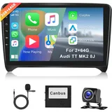 Hodozzy 2G+64G Android Autoradio für Audi TT MK2 8J 2008-2014 Radio Wireless Carplay Android Auto, 9-Zoll-Touchscreen Bildschirm mit GPS Navi WiFi Bluetooth HiFi FM RDS Autoradio +Rückfahrkamera