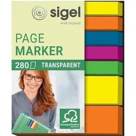 Sigel Haftmarker Page Marker, HN616, »Transparent« Folie, beschriftbar, 7 x 40 Streifen, farbsortiert