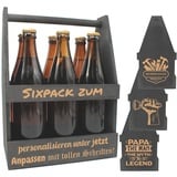 Bierträger personalisiert Sixpack Flaschenträger in SCHWARZ mit Gravur und Motiv, Männerhandtasche Geschenk für Männer Geschenk zum Vatertag Bierkiste für die Grillfeier