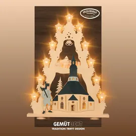 weigla günter gläser leuchtenherstellung weigla LED Lichterspitze/Schwibbogen"Seiffener Kirche" 15 flammig Erzgebirge garantiert