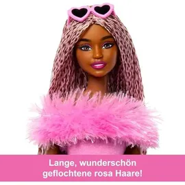 Barbie Deluxe Style-Puppe Nr. 4 mit weichem rosafarbenem Jumpsuit und rosa und braunen geflochtenen Zöpfchen