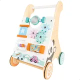 Woomax ColorBaby WOOMAX 49320 - Lauflernwagen aus Holz, Spielzeugwagen mit Spielaktivitäten und Spiegel, +12 Monate