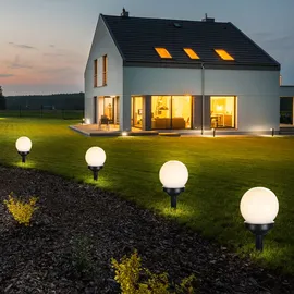 ETC Shop LED Außen Kugelleuchten Solarleuchte Steckleuchte Erdspieß Gartendeko Wegleuchte, IP44, 4er Set