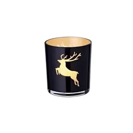 Edzard 2er Set Teelichtglas ELSA (Höhe 8 cm), Hirsch-Motiv, außen schwarz/innen Gold