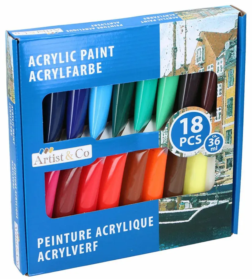 Artist&CO Acrylfarben-Set – 18 Stücke à 36 ml, Bunt