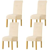 LANSHENG Stuhlhussen 4er Set, Universelle Abnehmbare Waschbar Samt Stuhlhussen, Universale Stretch Esszimmerstühle Stuhlbezug für Küche, Restaurant (Beige, 4er Set)