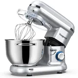 Küchenmaschine Knetmaschine zum Backen, Vospeed 1500W 6 Geschwindigkeit Elektrischer Küchenmixer mit 6QT Schüssel, Rührbesen, Haken, Schneebesen, Eiertrenner (Silber)