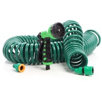 Wiltec Gartenschlauch 15m mit 7 Sprühfunktionen, Spiralschlauch, flexibel Bewässerungsschlauch
