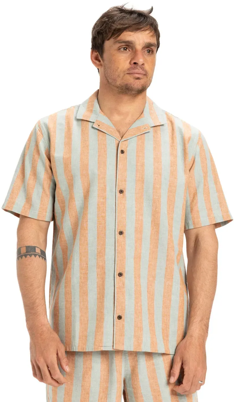 Funktionshemd QUIKSILVER "Sunset Song", Herren, Gr. XS, US-Größen, bran sunset song, 55% Baumwolle, 45% Hanf, Kurzarm, Hemden