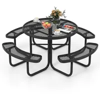 Bierzeltgarnitur Festzeltgarnitur mit 4 Bänken, Tisch Biertisch Set Metall rund